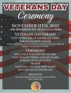 Veteran’s Day Ceremony Nov 11th